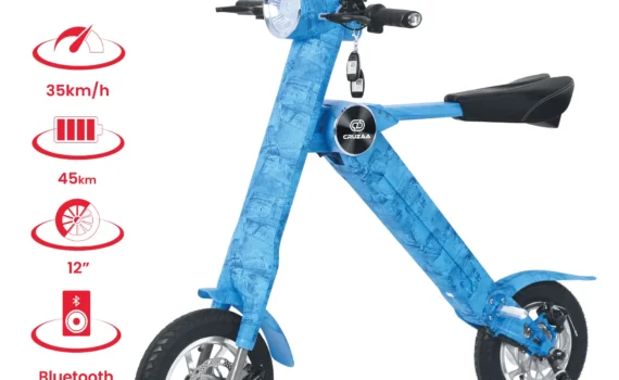 The Limited Edition Cruzaa Electric Scooter – 45km Range & 35kmh Top Speed, Built-in Bluetooth & Speakers + USB – Denim Blue