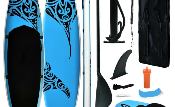 vidaXL Inflatable Stand Up Paddleboard Set 120.1″x29.9″x5.9″ Blue – Perfect for Learning and Recreation