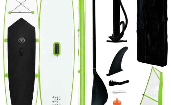 vidaXL Inflatable Stand Up Paddleboard with Sail Set – Green & White | Perfect for Learning & Recreational Paddling