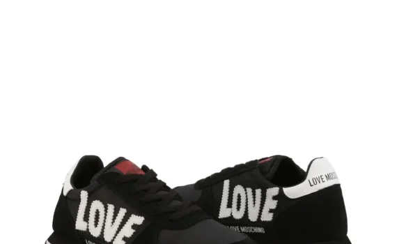 Love Moschino Black Suede Sneakers with Embroidered Love Design – 3cm Platform Heel, Imported from Italy