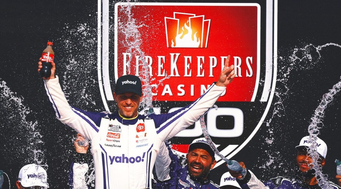 Denny Hamlin wins Michigan, taunts crowd while awaiting third child 4 denny hamlin firekeepers nascar 2025