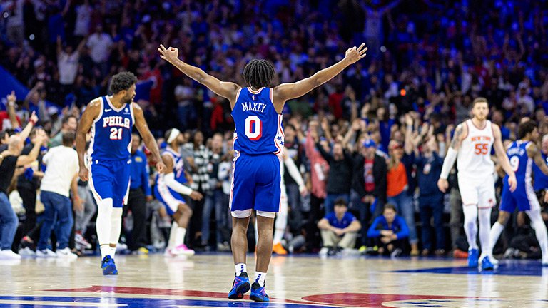 Tyrese Maxey Joel Embiid Philadelphia 76ers Wells Fargo Center