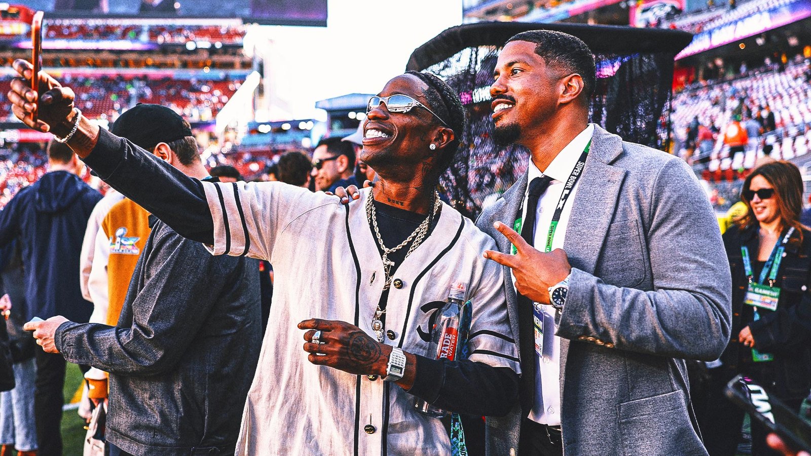 Celebrities at Super Bowl LX: Travis Scott, Adam Sandler, Justin Bieber, More 3 Celebrities at Super Bowl LX Travis Scott Adam Sandler Justin