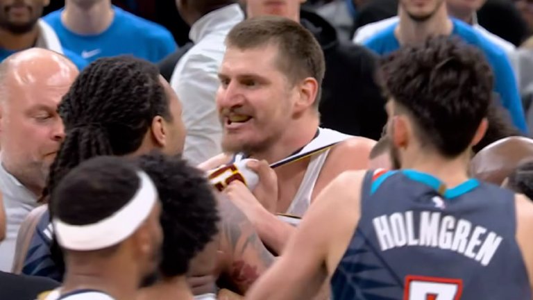 Thunder-Nuggets, Near Brawl: Jokic Goes Down, Dort Ejected 1 Nikola Jokic Lu Dort Nuggets Thunder
